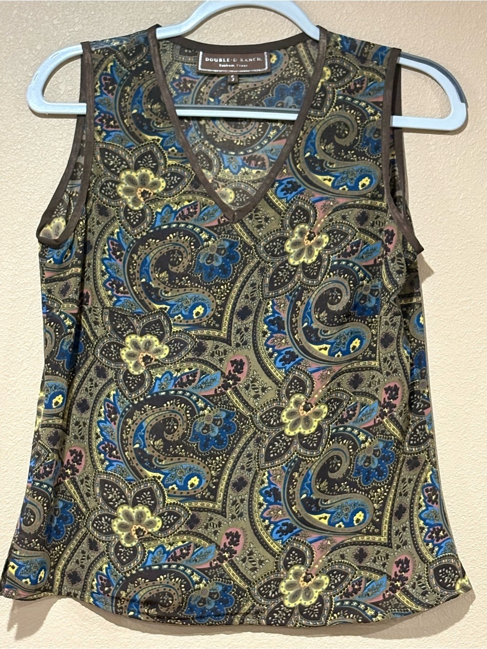 Double D Ranch Y2K Woodlands Paisley Georgette Tank Top Womens S Coastal Cowgirl